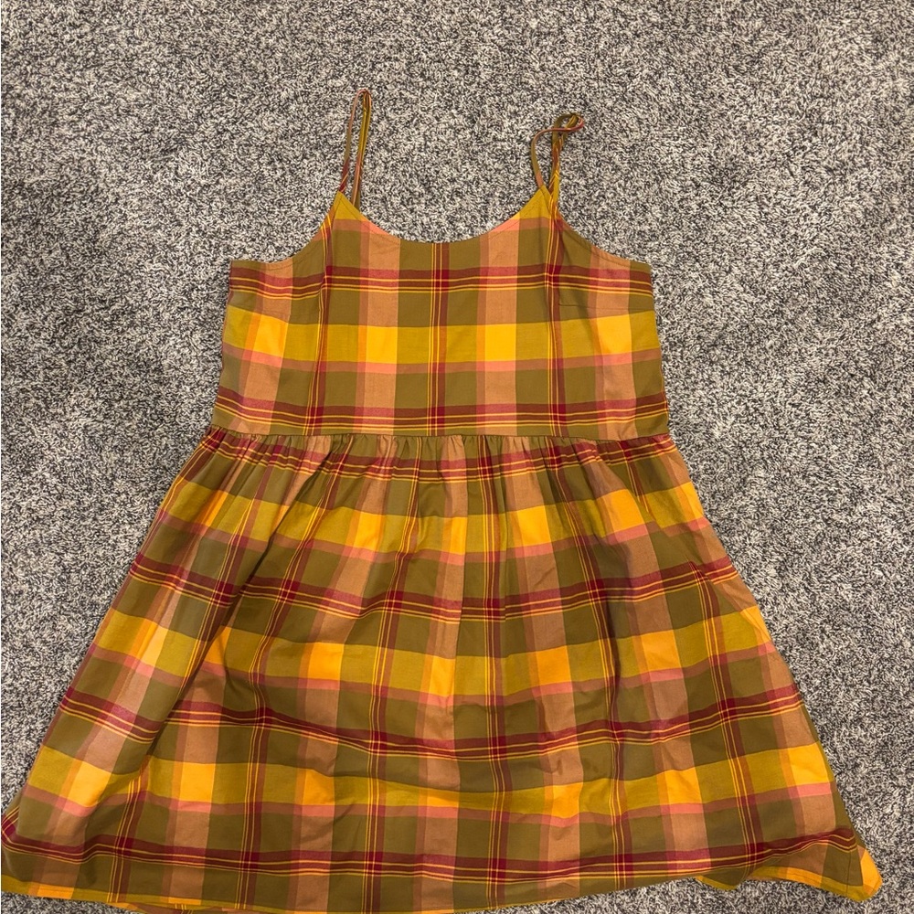Madewell Yellow Olive Plaid Midi Dress